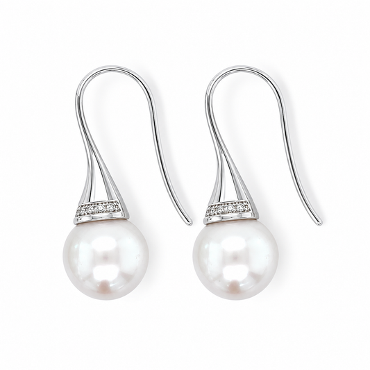 9ct White Gold 10-12mm South Sea Pearl & Diamond Hooks