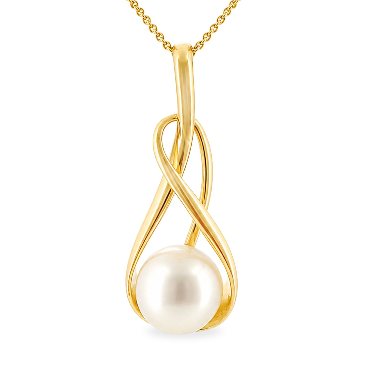 9ct Yellow Gold 10mm South Sea Pearl Open Twist Pendant