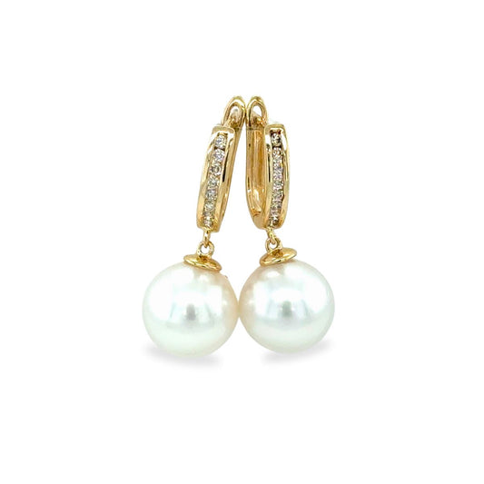 9ct Yellow Gold 8-10mm South Pearl & Diamond Hoops