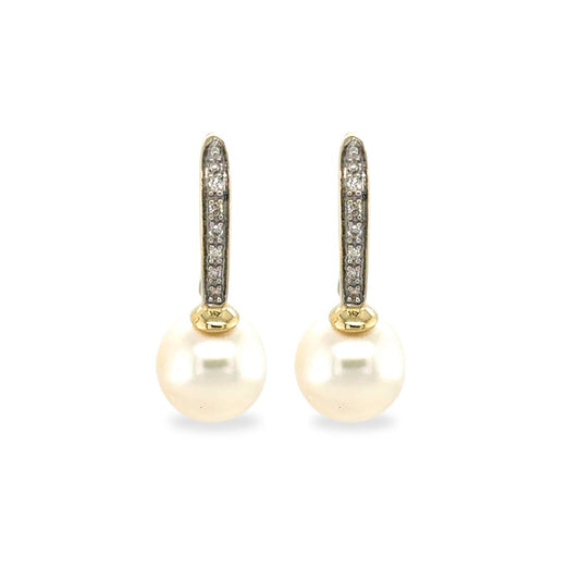 9ct Yellow Gold 8-9mm South Sea Pearl & Diamond Hooks