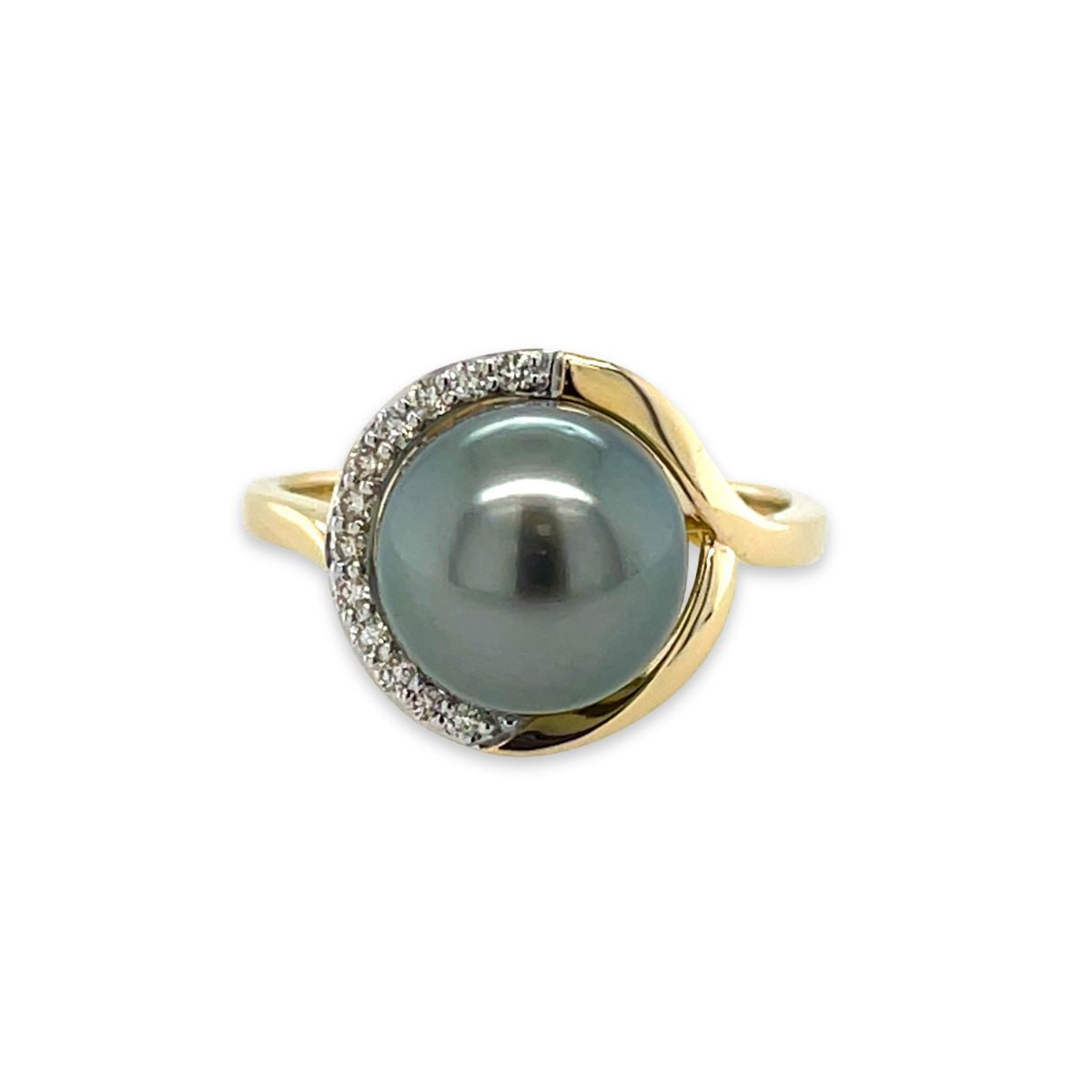 9ct Yellow Gold 9-10mm Tahitian Pearl & Diamond Ring