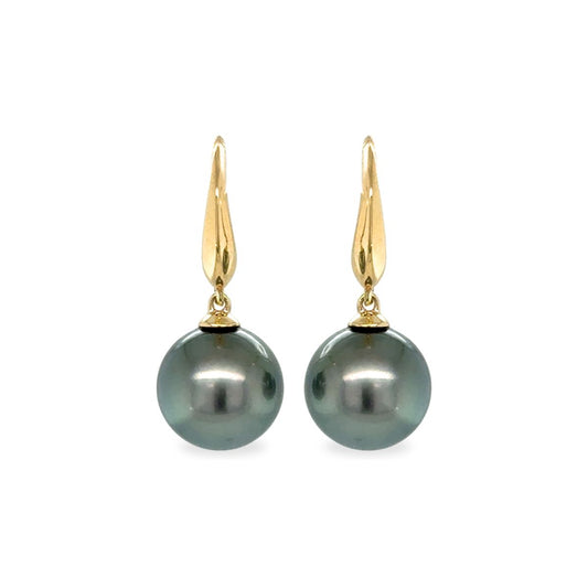 9ct Yellow Gold 11mm Tahitian Pearl Drop Hooks
