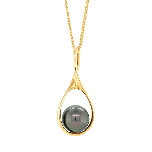 9ct Yellow Gold 9mm Tahitian Pearl Loop Pendant