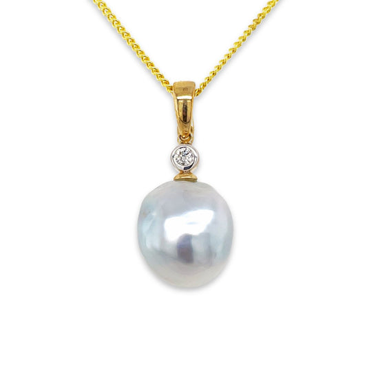 9ct Yellow Gold 13mm Baroque South Sea Pearl & Diamond Enhancer