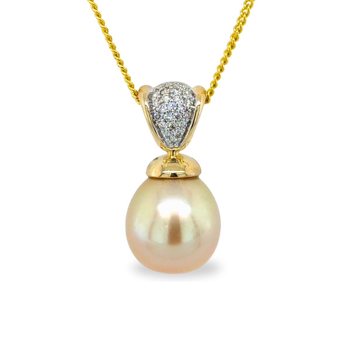 9ct Yellow Gold 13mm Gold South Sea Pearl & Diamond Pendant