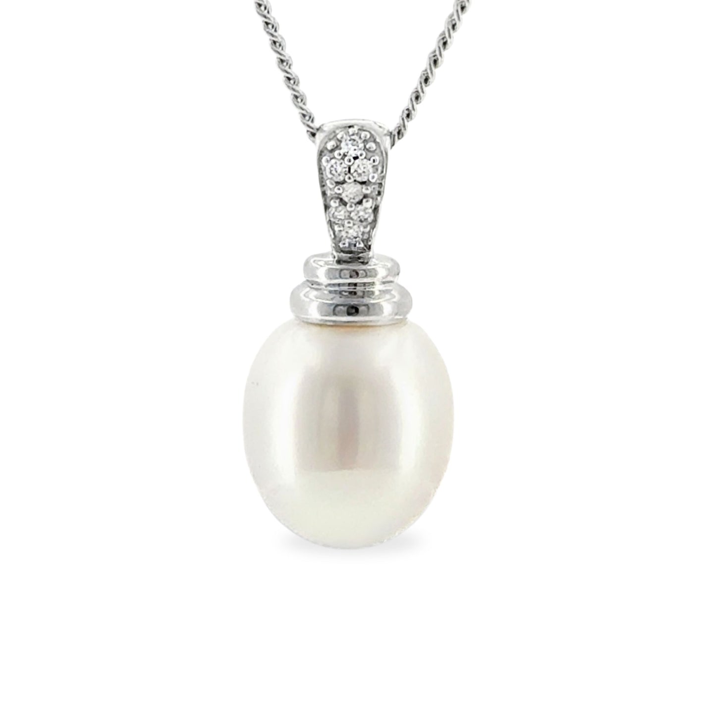 9ct White Gold 12mm South Sea Pearl & Diamond Pendant