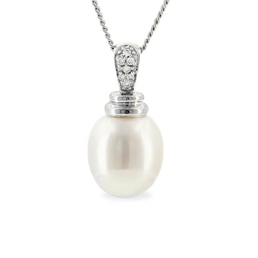 9ct White Gold 12mm South Sea Pearl & Diamond Pendant