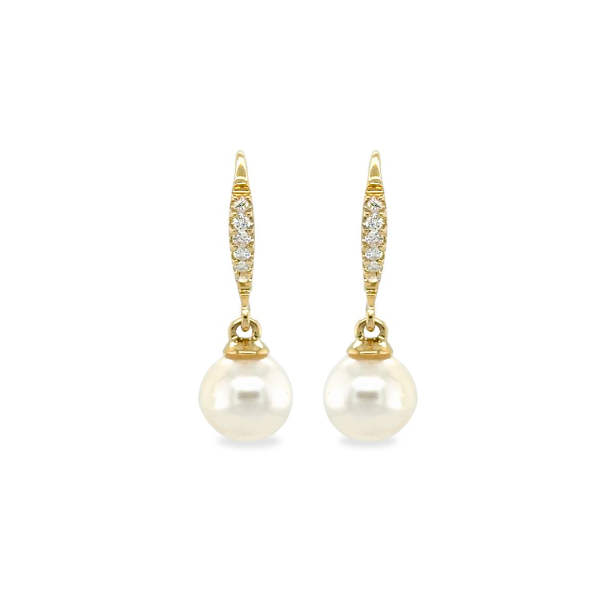 9ct Yellow Gold 8-9mm South Sea Pearl & Diamond Drop Hooks