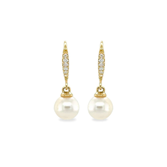 9ct Yellow Gold 8-9mm South Sea Pearl & Diamond Drop Hooks