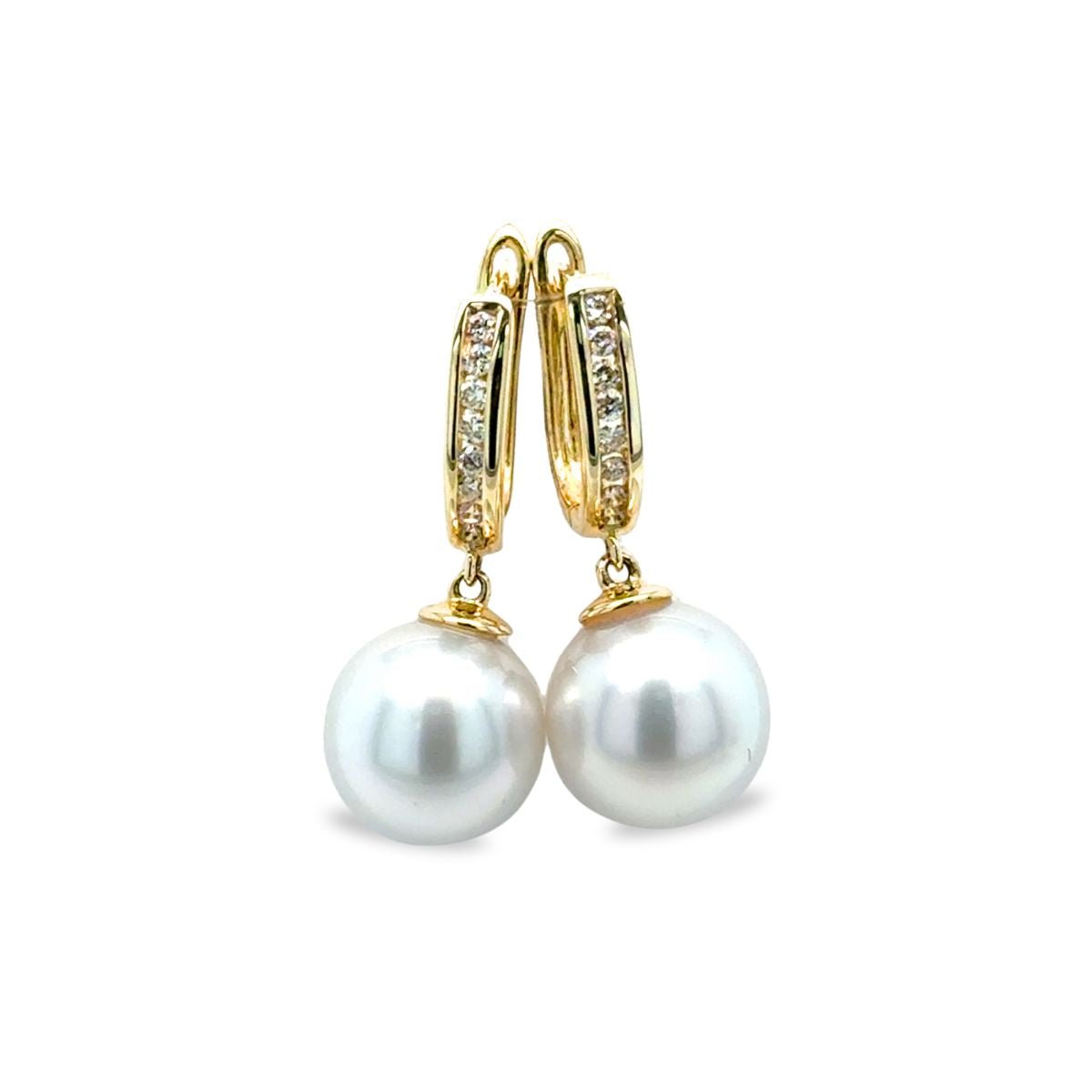 9ct Yellow Gold 8-9mm South Pearl & Diamond Hoops