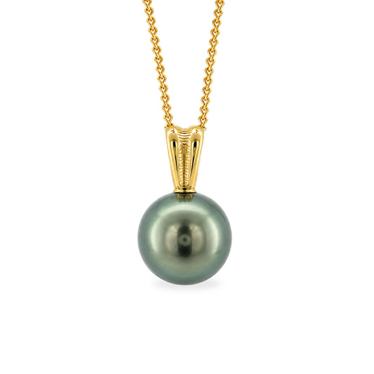 9ct Yellow Gold 10mm Tahitian Pearl Bark Pendant