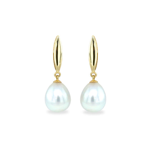 9ct Gold 8-11mm South Sea Pearl Marquise Bar Drop Studs