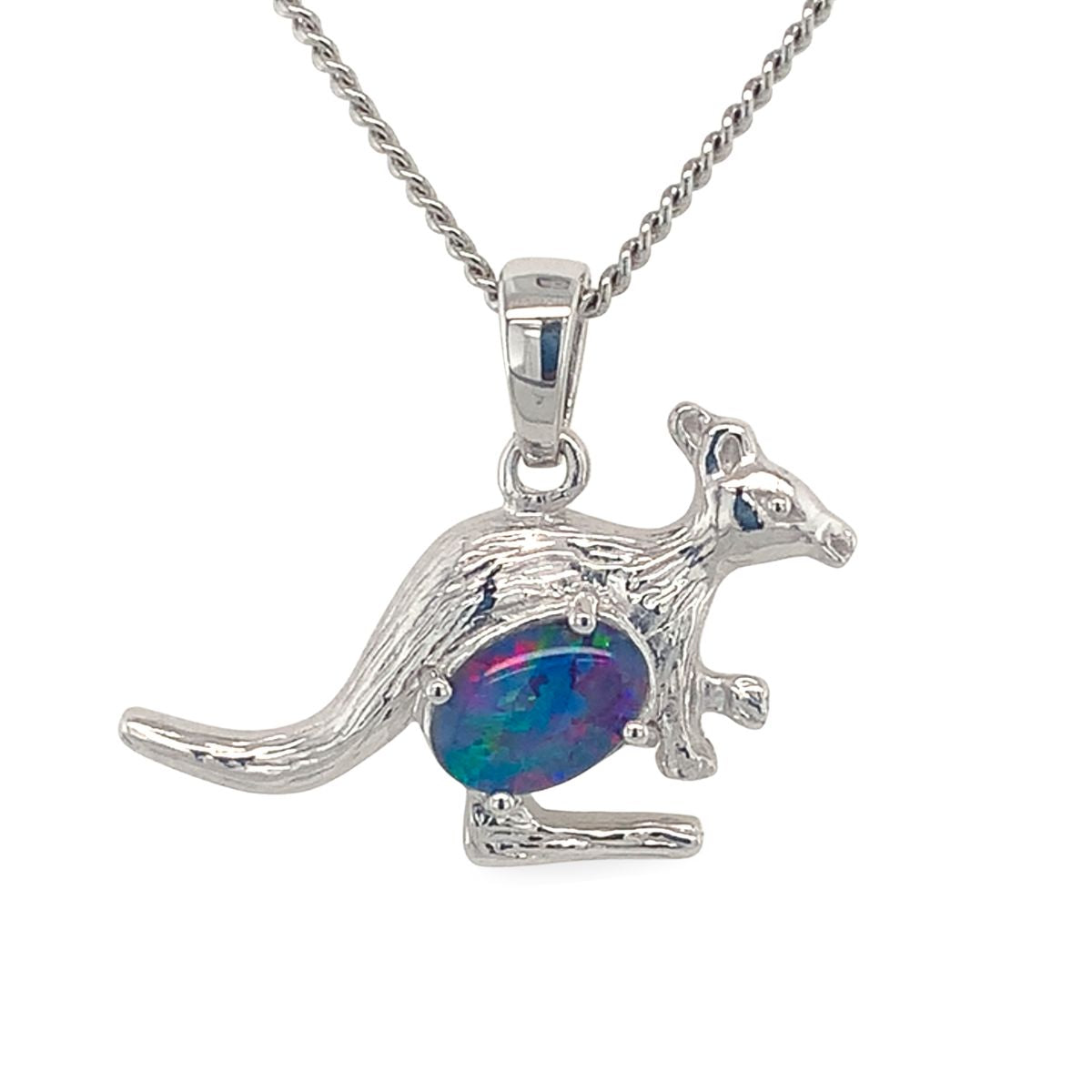 Sterling Silver 7x5 Triplet Opal Kangaroo Pendant