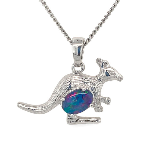 Sterling Silver 7x5 Triplet Opal Kangaroo Pendant