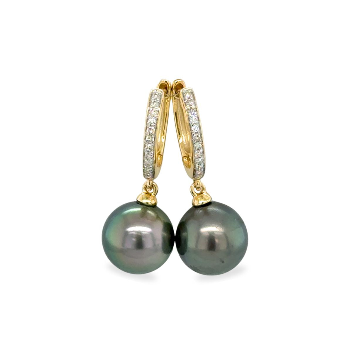 9ct Yellow Gold 8-10mm Tahitian Pearl & Diamond Hoops