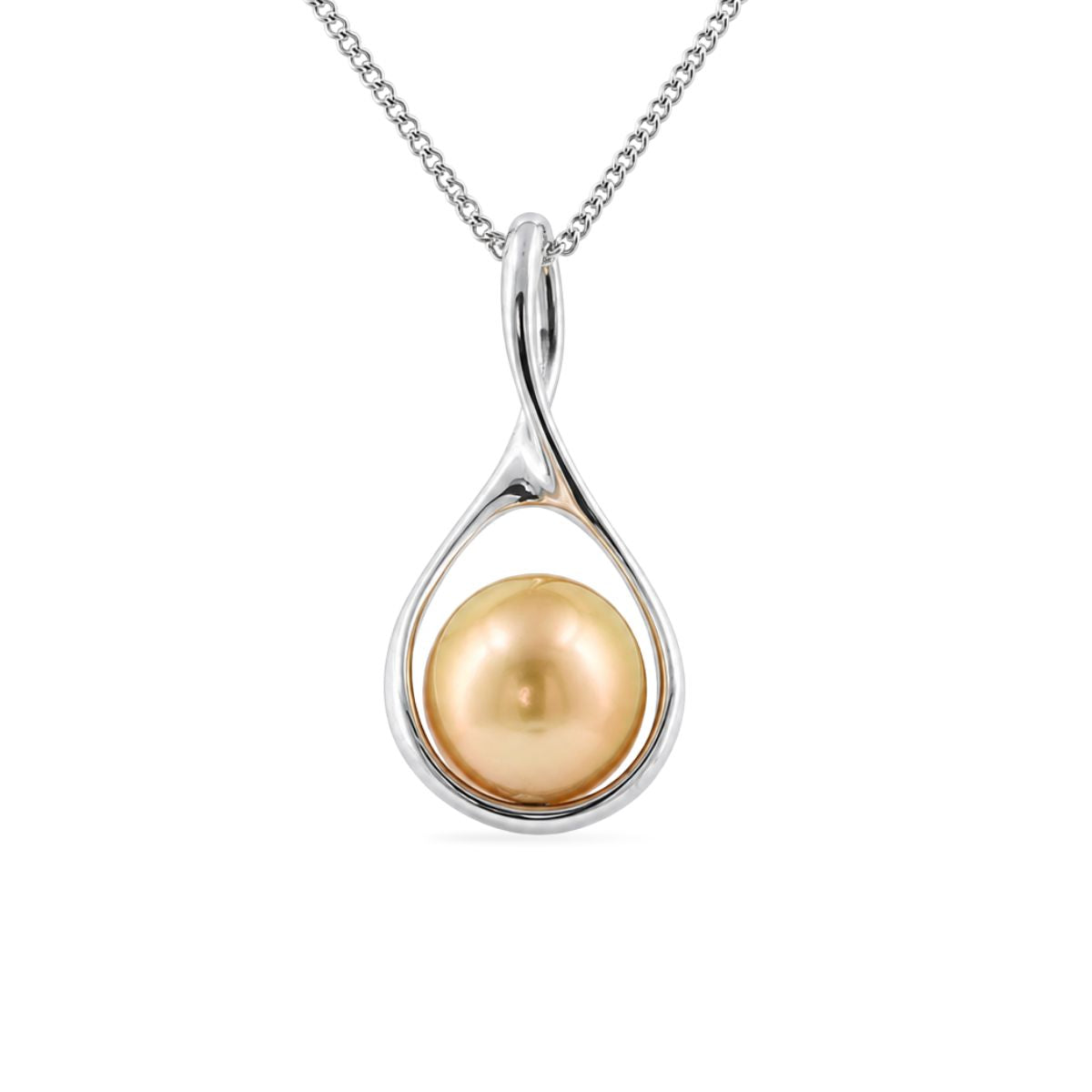 9ct White Gold 10mm Gold South Sea Pearl Loop Pendant