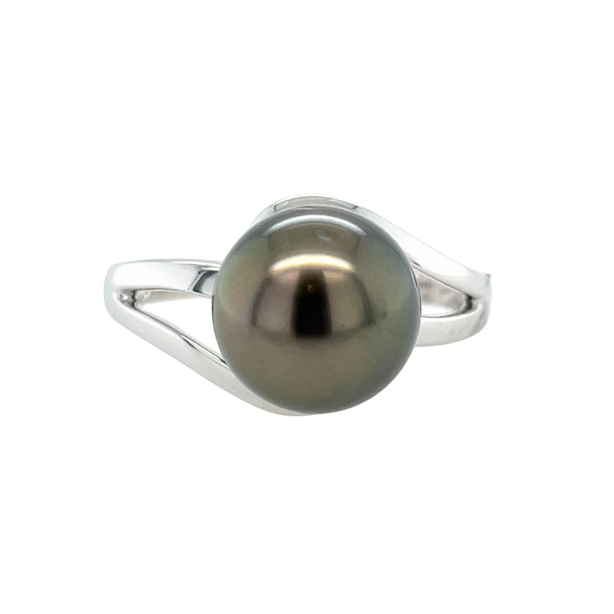 9ct White Gold 9mm Tahitian Pearl Spilt Shoulder Wrap Ring