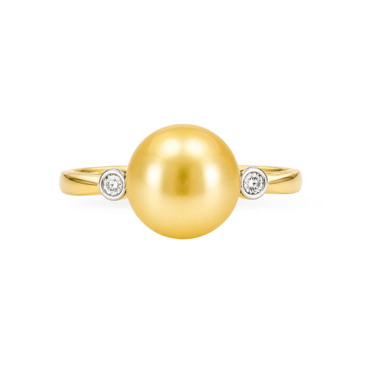 9ct Yellow Gold 9mm Gold South Sea Pearl & Diamond Ring