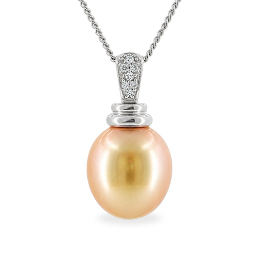 9ct White Gold 13mm Gold South Sea Pearl & Diamond Pendant