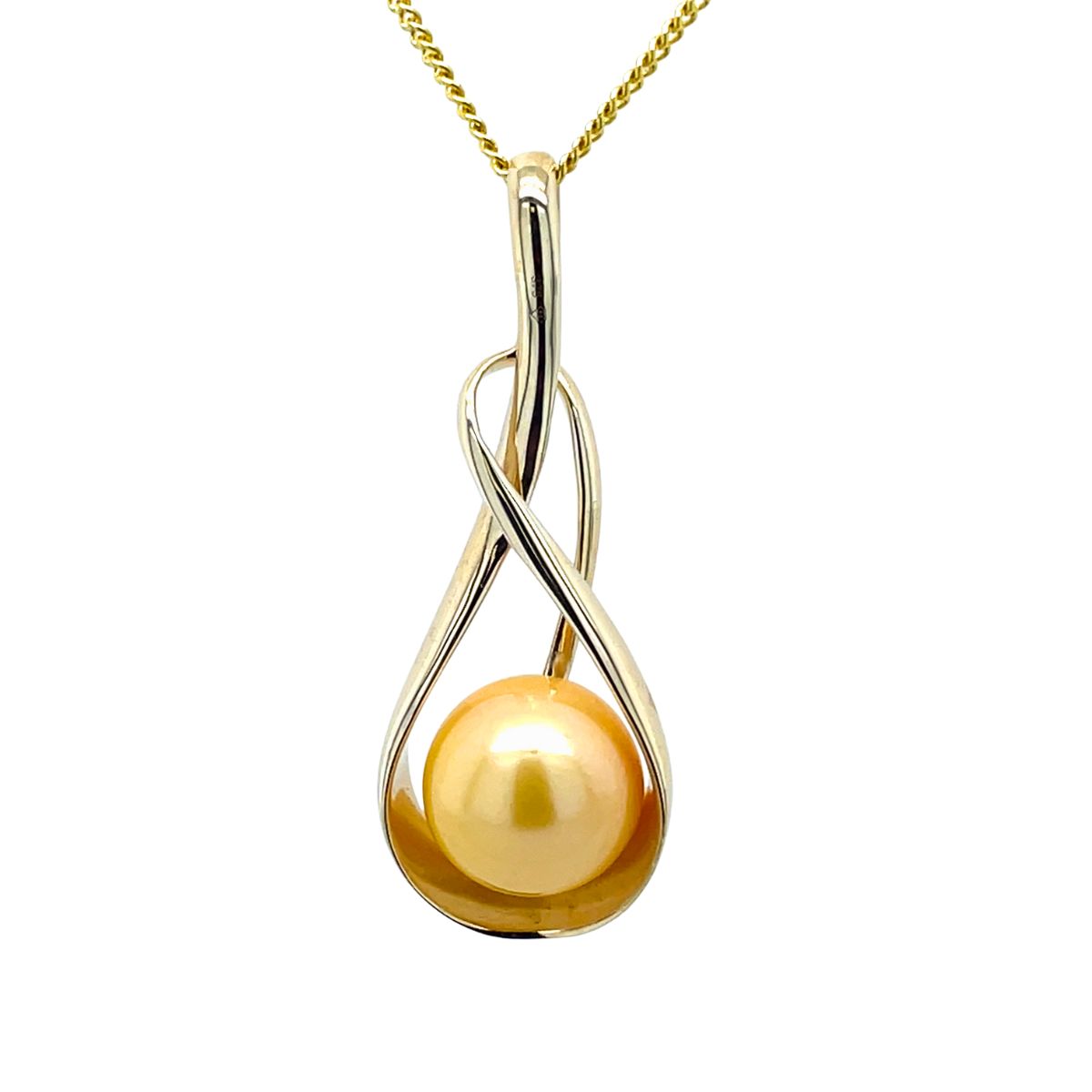 9ct Yellow Gold 9-10mm Gold South Sea Pearl Open Twist Pendant