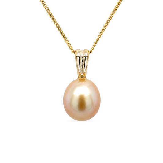 9ct Yellow Gold 11mm Gold South Sea Pearl Bark Pendant
