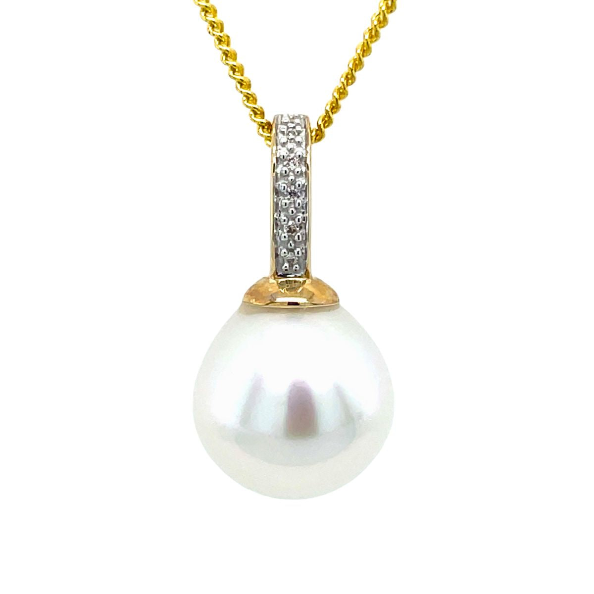 9ct Yellow Gold 12.5mm South Sea Pearl & Diamond Pendant