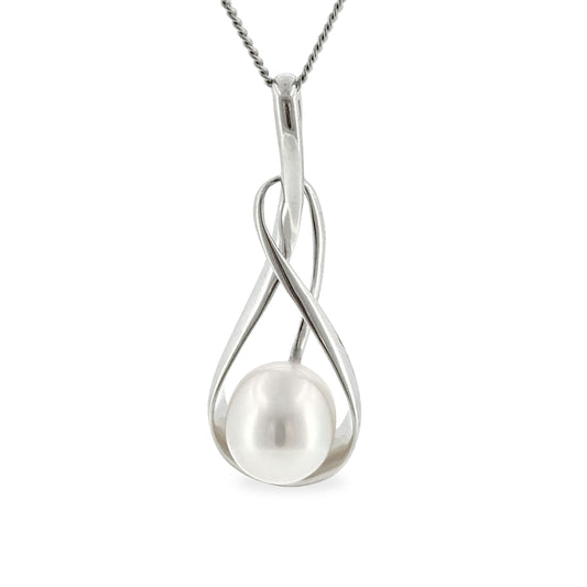 9ct White Gold 11mm South Sea Pearl Open Twist Pendant