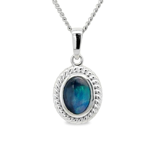 Sterling Silver Solid Opal Twist Pendant