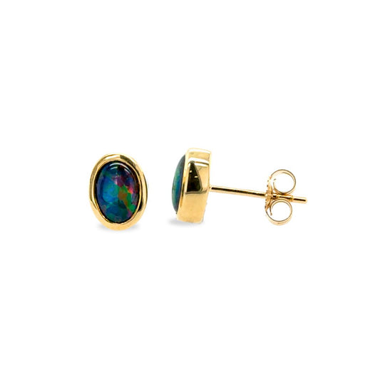 9ct Yellow Gold 7x5 Triplet Opal Studs