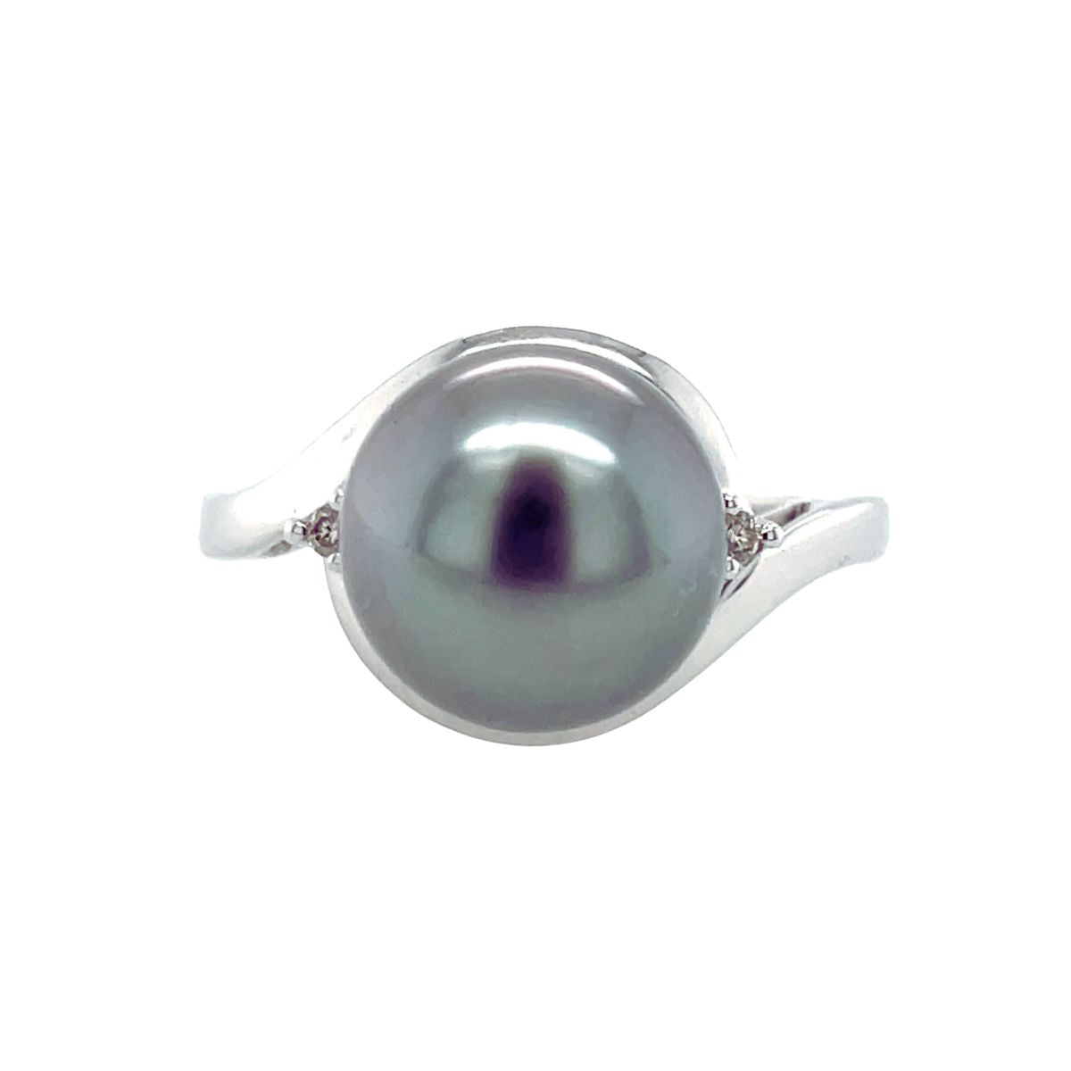 9ct White Gold 9mm Tahitian Pearl & Diamond Ring