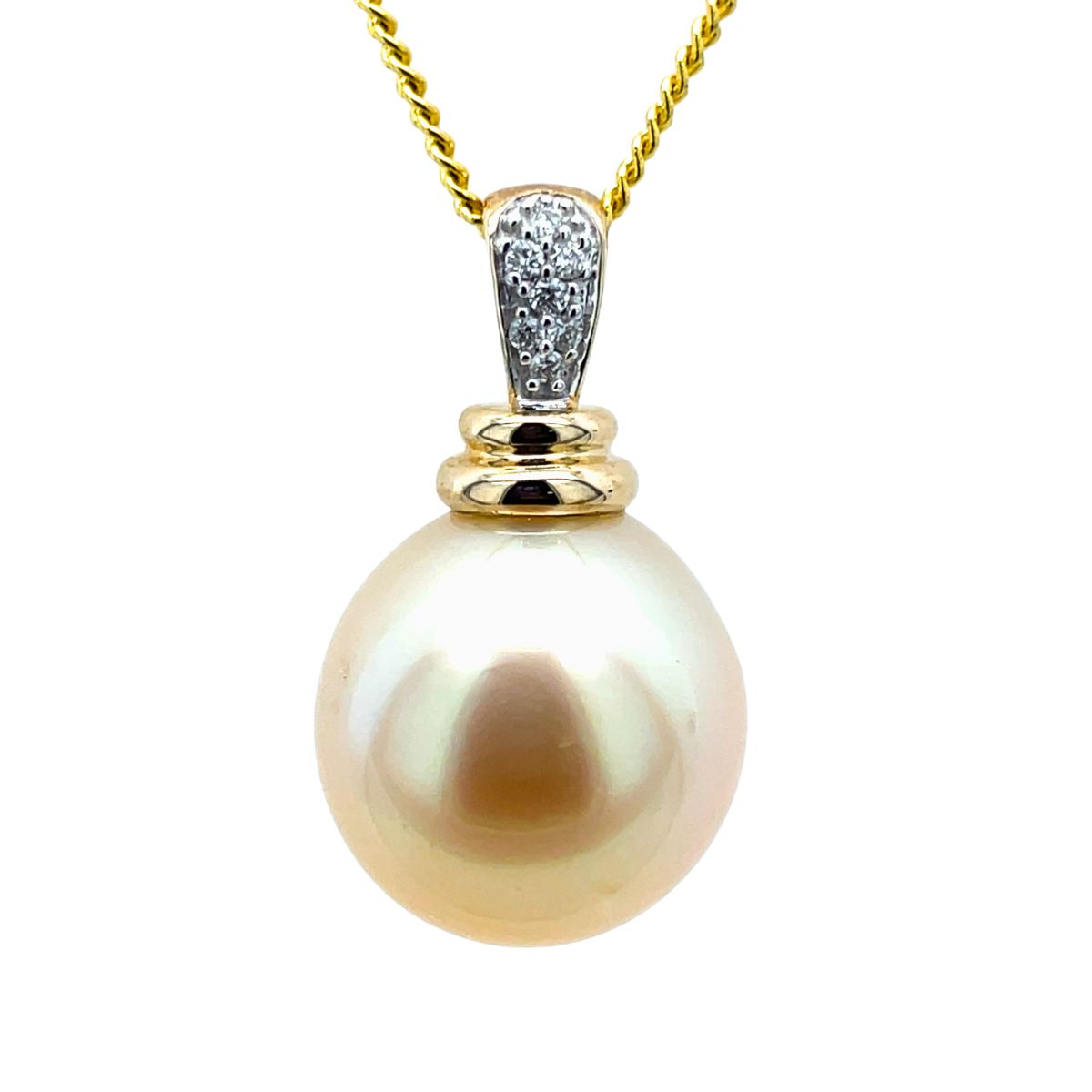 9ct Yellow Gold 12mm Gold South Sea Pearl & Diamond Pendant