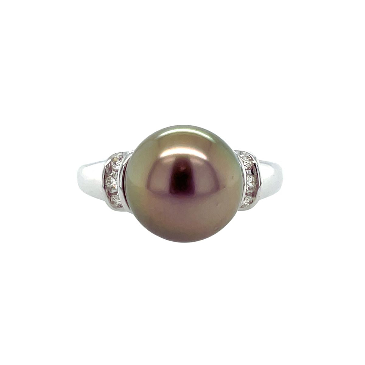 9ct White Gold 10-10.5mm South Sea Pearl & Diamond Curve Ring