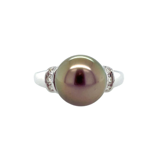 9ct White Gold 10-10.5mm South Sea Pearl & Diamond Curve Ring
