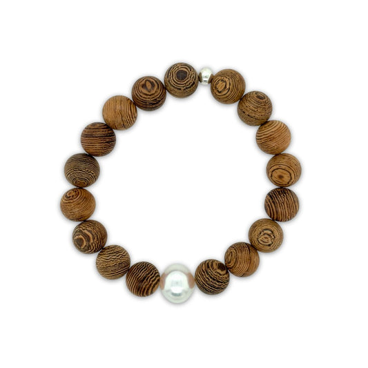 Arafura Collection South Sea Pearl & Striped Wengewood Bracelet