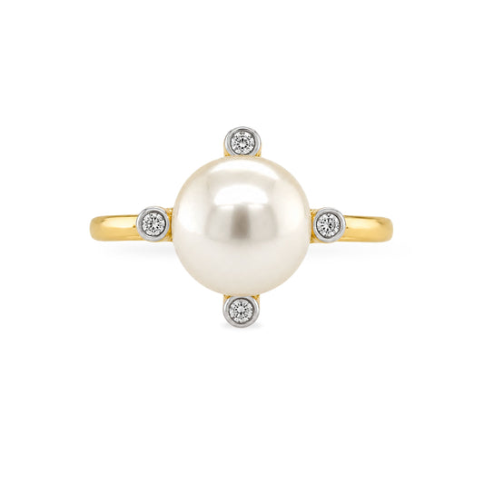 9ct Yellow Gold 9mm South Sea Pearl & Diamond Ring