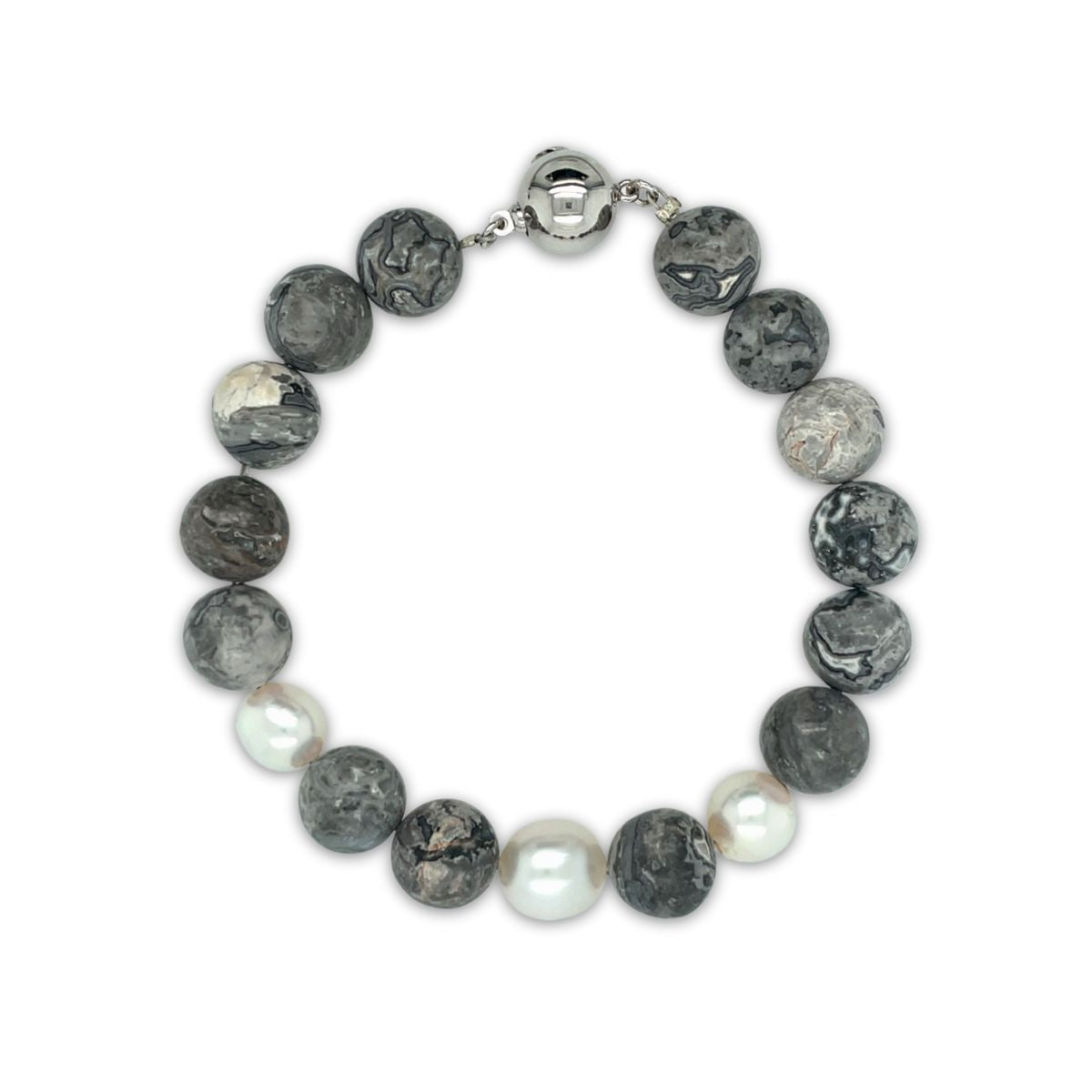 Arafura Collection South Sea Pearl & Grey Picasso Jasper Bracelet