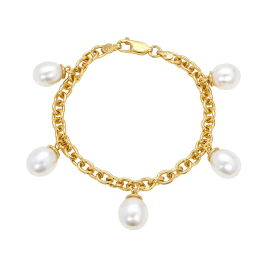 9ct Yellow Gold 12mm 5 South Sea Pearl Charm Bracelet