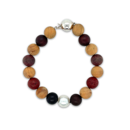 Arafura Collection South Sea Pearl & Mixed Wood Bracelet