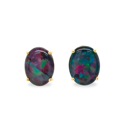 9ct Yellow Gold 9x7 Triplet Opal Studs