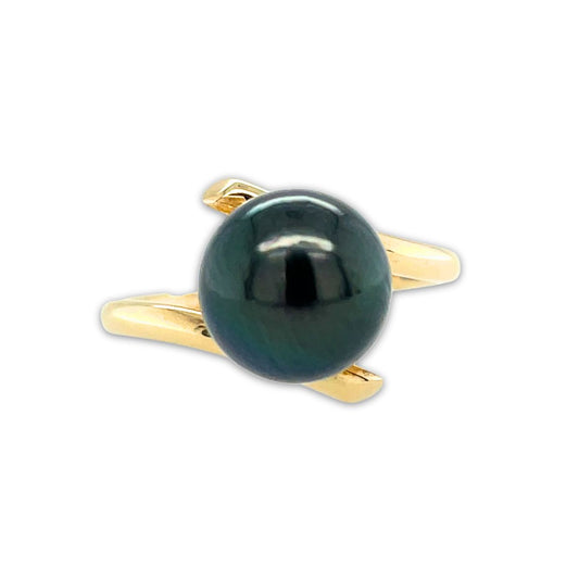 9ct Yellow Gold 10.5mm Tahitian Pearl Offset Ring