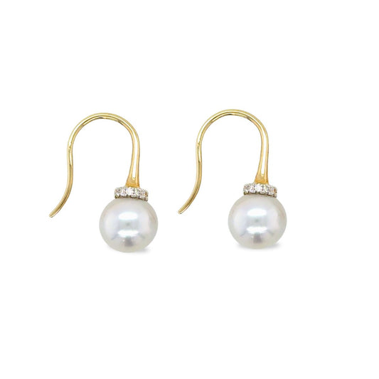 9ct Yellow Gold 9.5-10.5mm South Sea Pearl & Diamond Hooks