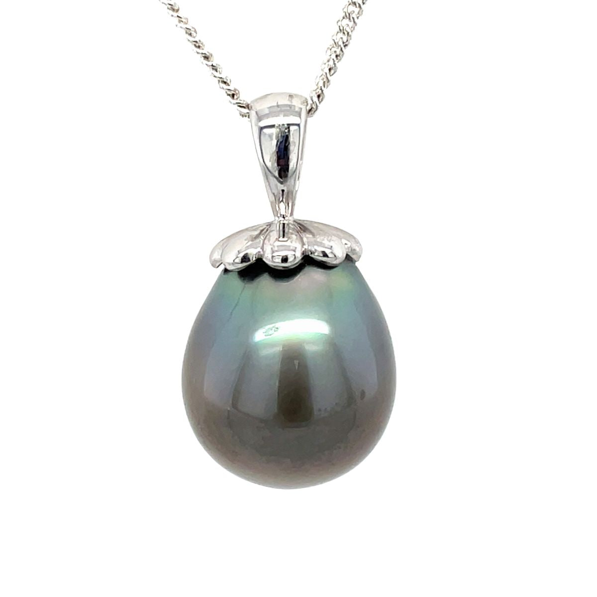 9ct White Gold 15mm Baroque Tahitian Pearl Petal Top Pendant