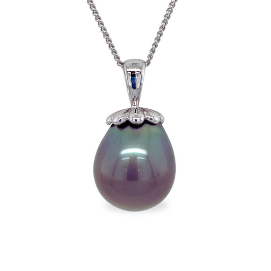 9ct White Gold 15mm Baroque Tahitian Pearl Petal Top Pendant