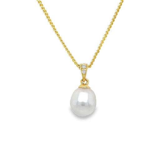 9ct Yellow Gold 9mm South Sea Pearl & Diamond Pendant