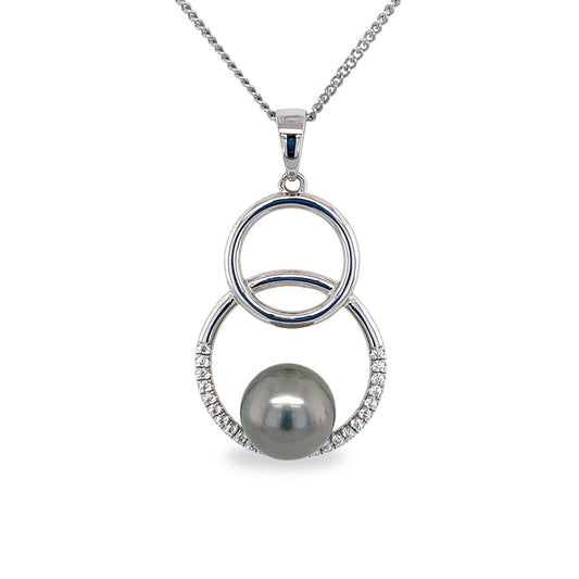 Sterling Silver 9-11mm Tahitian Pearl Circle Pendant