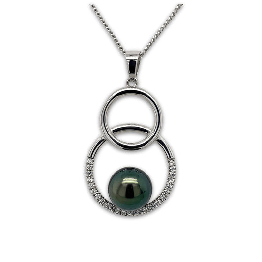 Sterling Silver 9-11mm Tahitian Pearl Circle Pendant