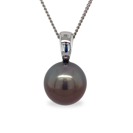 9ct White Gold 12-13mm Tahitian Pearl Enhancer Pendant