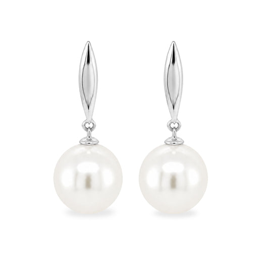 9ct White Gold 8-9mm South Sea Pearl Marquise Bar Drop Studs