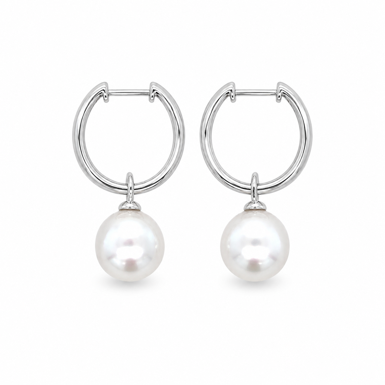 9ct White Gold 9-10mm South Sea Pearl Hoops