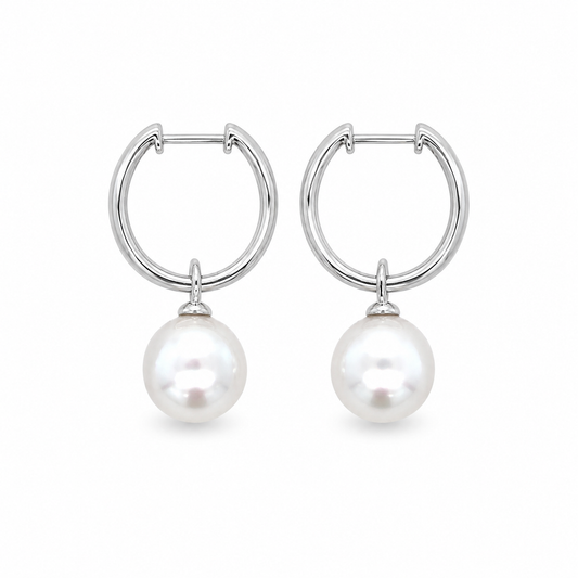 9ct White Gold 9-10mm South Sea Pearl Hoops